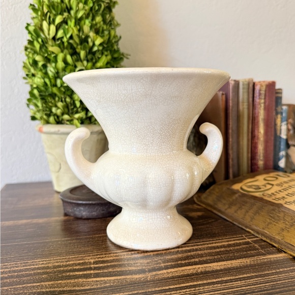 Vintage Heavily Crazed & Stained Ceramic Urn Vase with Double Handles - Picture 9 of 16